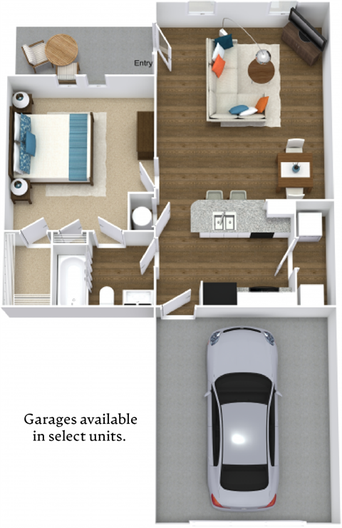 Floor plan for 1 bed, 1 bath, 675 sqft
